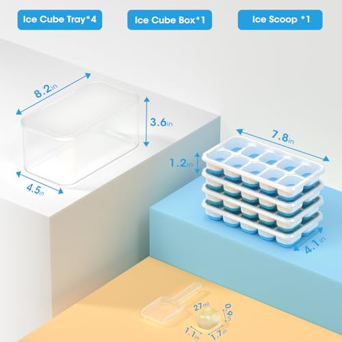 Minimalist Ice Cube Tray with Lid and Bin - 4 Pack