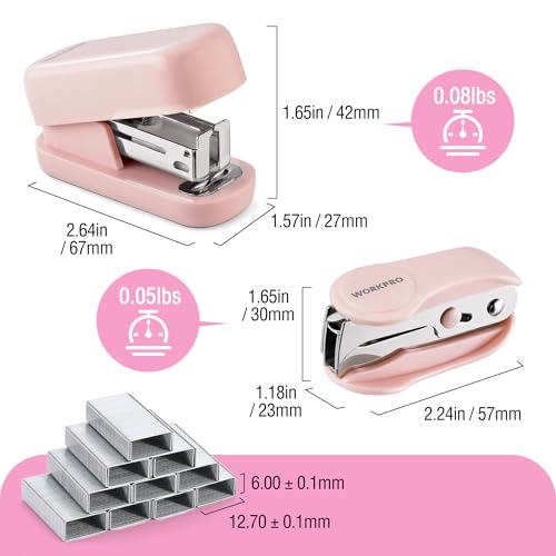 Classic WORKPRO Mini Stapler with Staples, Pink Stapler Set Includes Set