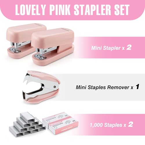 Classic WORKPRO Mini Stapler with Staples, Pink Stapler Set Includes Set