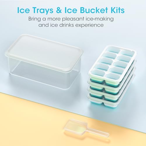 Minimalist Ice Cube Tray with Lid and Bin - 4 Pack