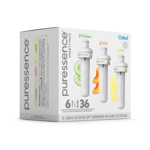 Zero-Calorie Puressence 6-Pack Variety Pack 3T3F - Sugar-Free Fruit Flavor Cartridge Refill Detail